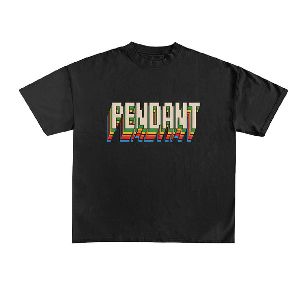 Short sleeve black multi color pendant t-shirt